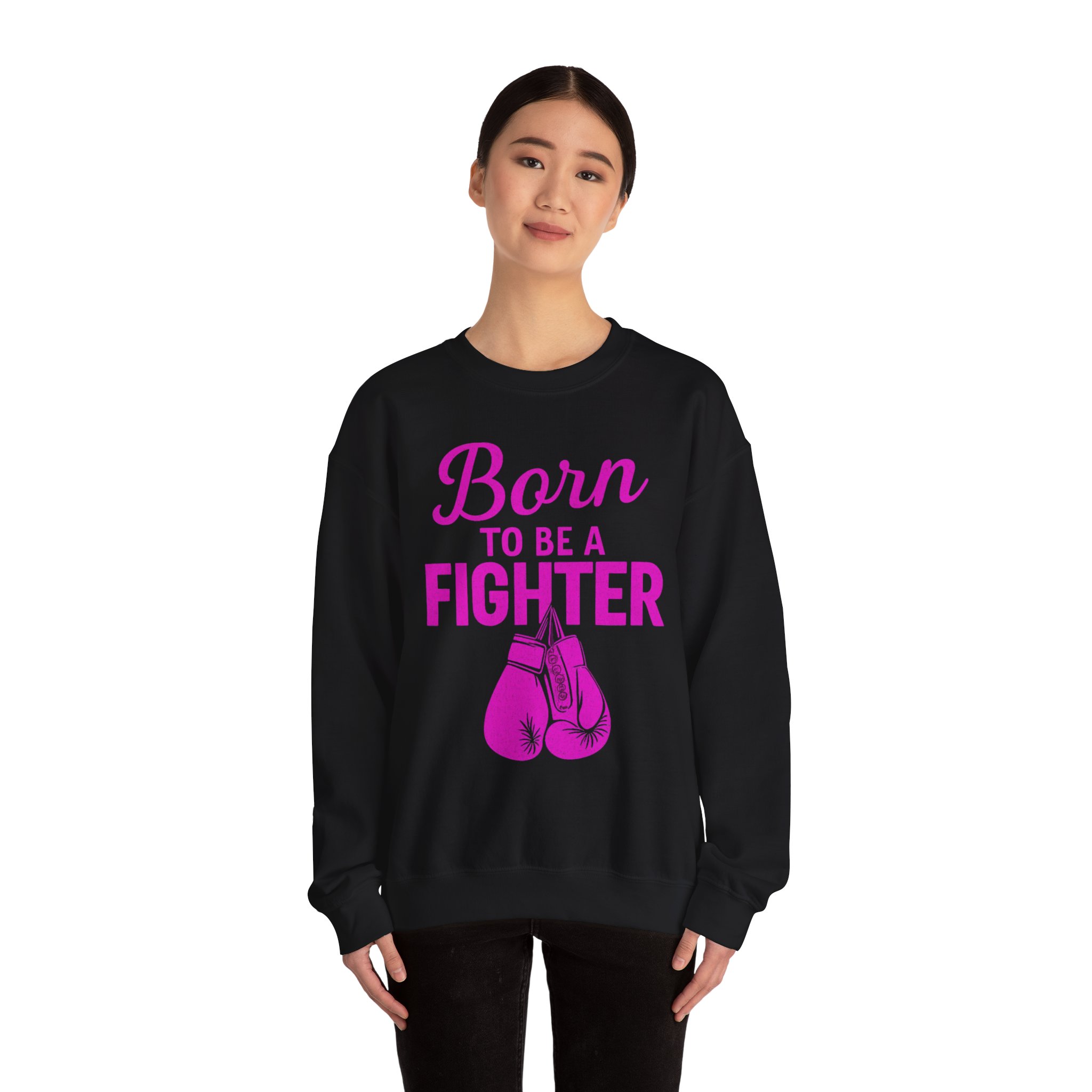 Breast Cancer Awareness Sweatshirt Adult Crew Neck Born To Be A Fighter Gift For Her Pink Ribbon Cancer Survivor Support Limited Edition - Image 8