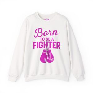 Breast Cancer Awareness Sweatshirt Adult Crew Neck Born To Be A Fighter Gift For Her Pink Ribbon Cancer Survivor Support Limited Edition