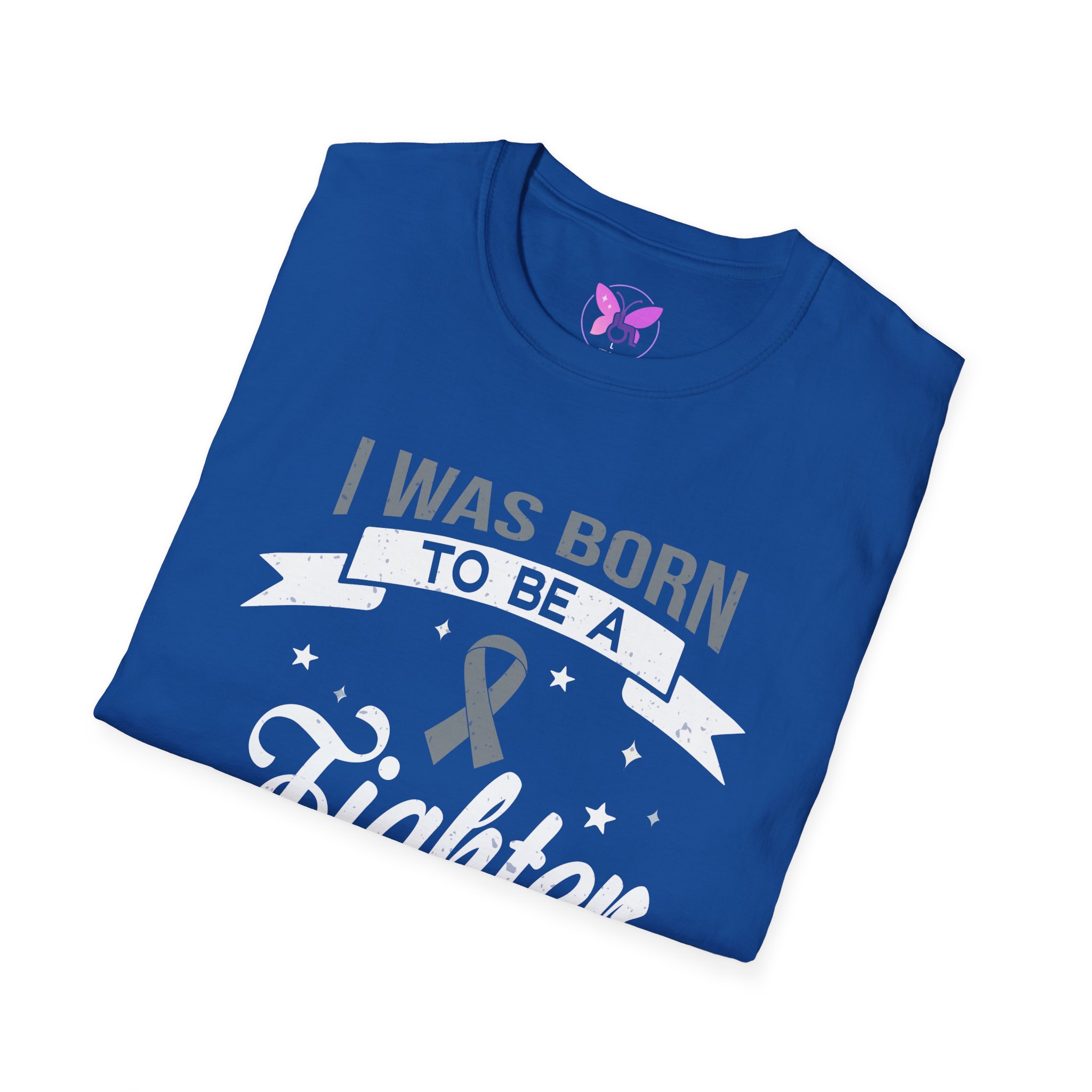 Born To Be A Fighter T-Shirt Grey Ribbon Awareness T-Shirt Brain Cancer, Diabetes & Mental Health Support, Survivor Gift Inspirational Tee - Image 8