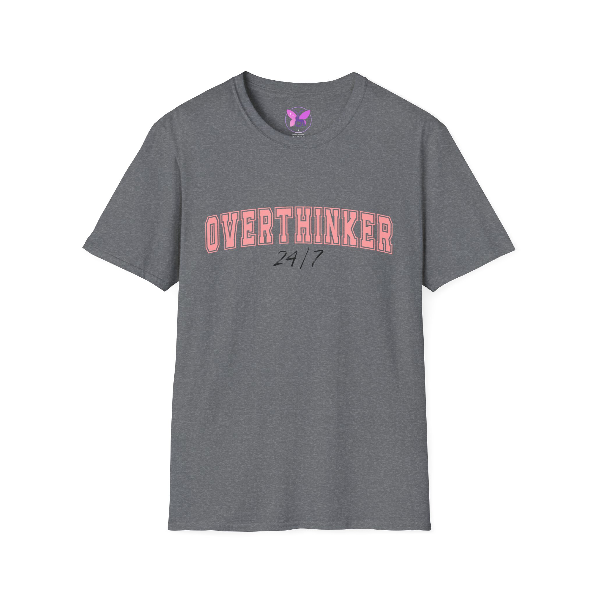 Overthinker T-Shirt Relatable Mental Health Tee Pink Text Unisex Cotton Top Gift for Anxious Minds Gift For Women - Image 13
