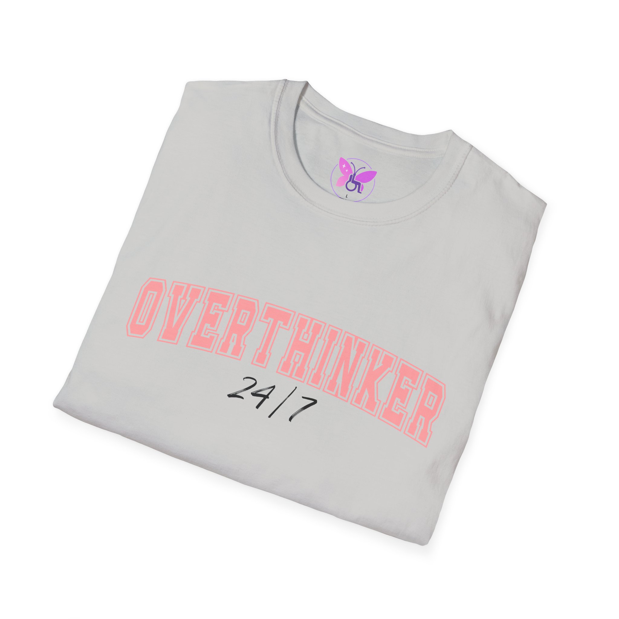 Overthinker T-Shirt Relatable Mental Health Tee Pink Text Unisex Cotton Top Gift for Anxious Minds Gift For Women - Image 8