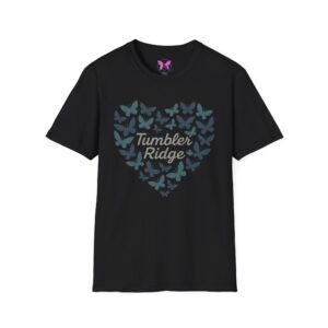 Tumbler Ridge Butterfly Heart T‑Shirt — 100% Profits Donated