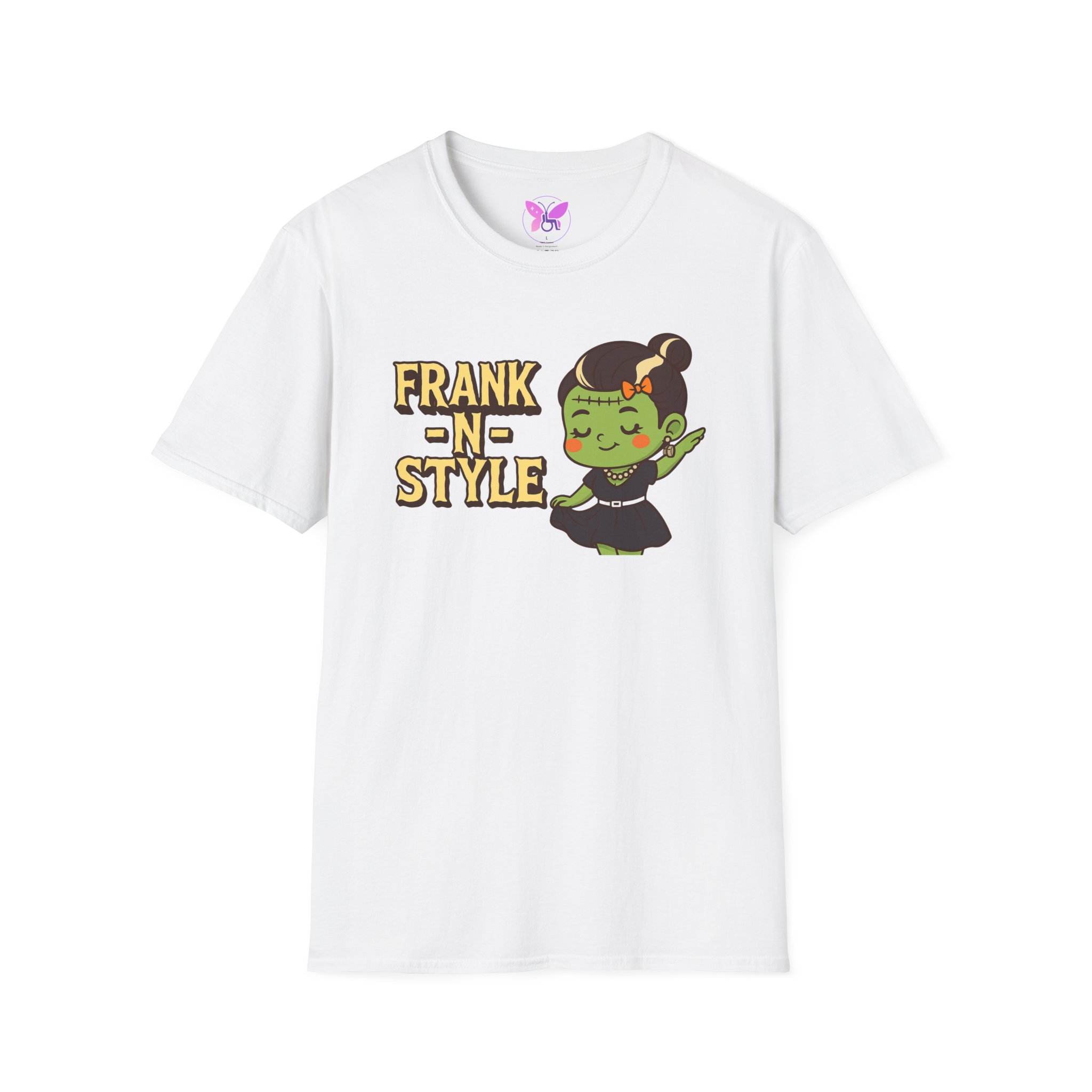Girl Frank N Style Unisex Softstyle T-Shirt, Halloween Tee, Cute Monster Shirt, Gift for Friends, Spooky Season Apparel