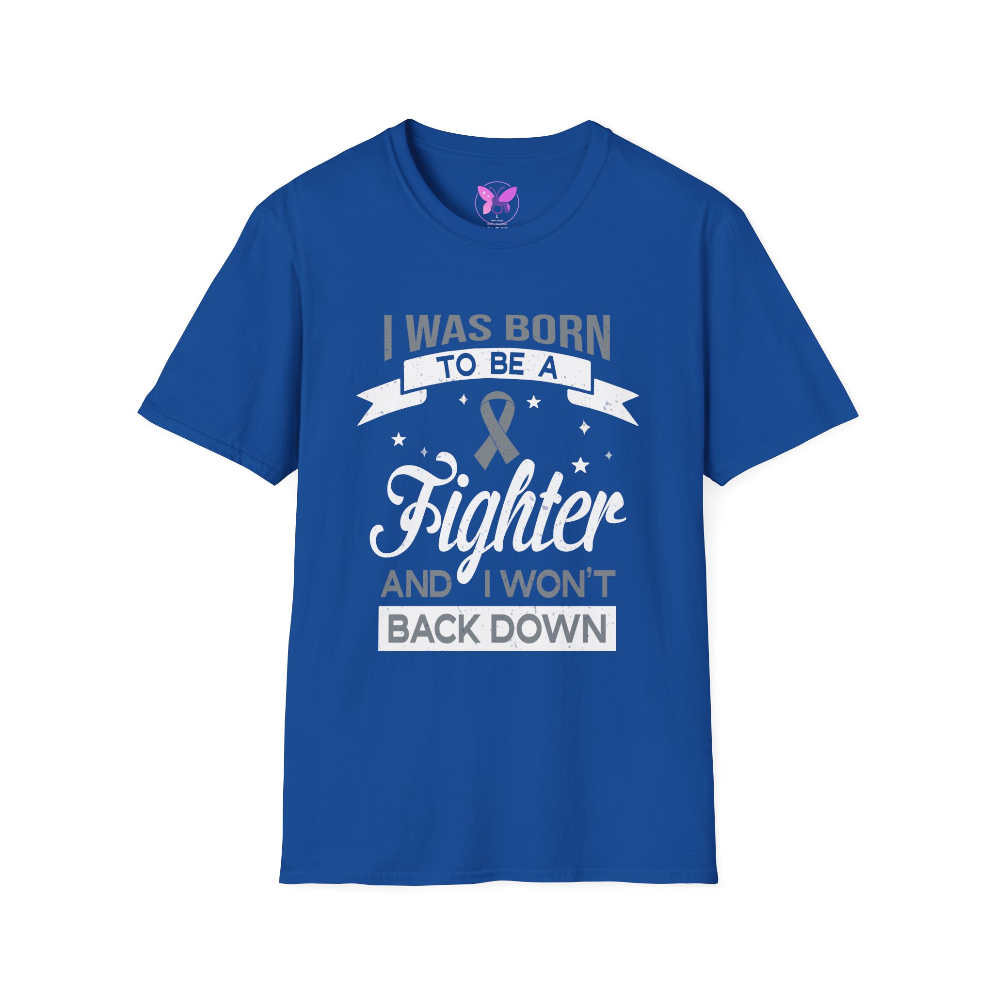 Born To Be A Fighter T-Shirt Grey Ribbon Awareness T-Shirt Brain Cancer, Diabetes & Mental Health Support, Survivor Gift Inspirational Tee - Image 5