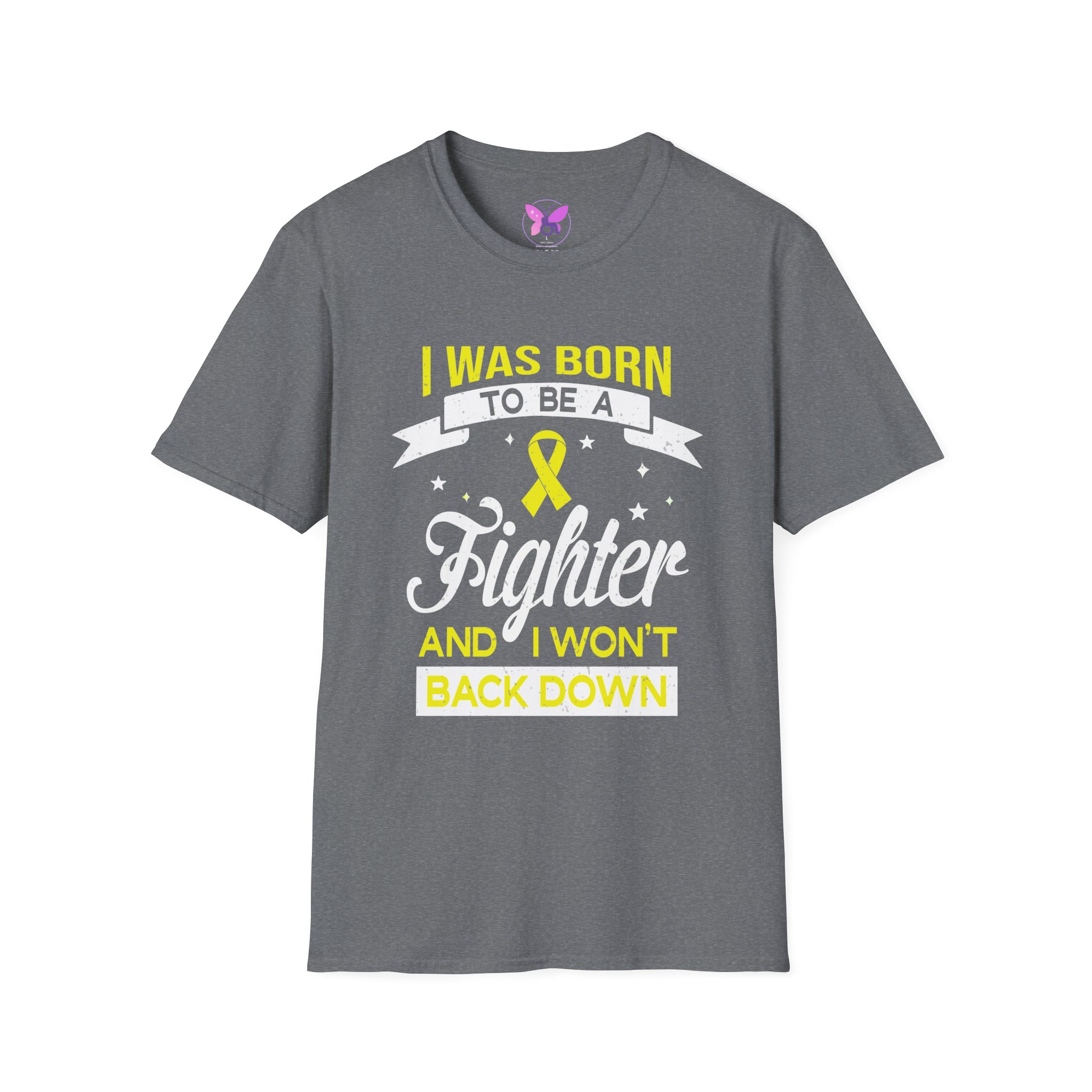 Empowering Fighter Tee , Gift for Cancer Awareness, Unisex Yellow Ribbon Sarcoma and Bone Cancer Awareness Tee I Was Born To Be A Fighter - Image 5