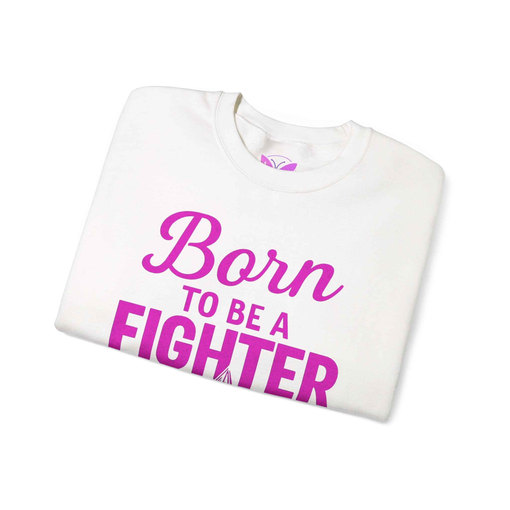 Breast Cancer Awareness Sweatshirt Adult Crew Neck Born To Be A Fighter Gift For Her Pink Ribbon Cancer Survivor Support Limited Edition - Image 3
