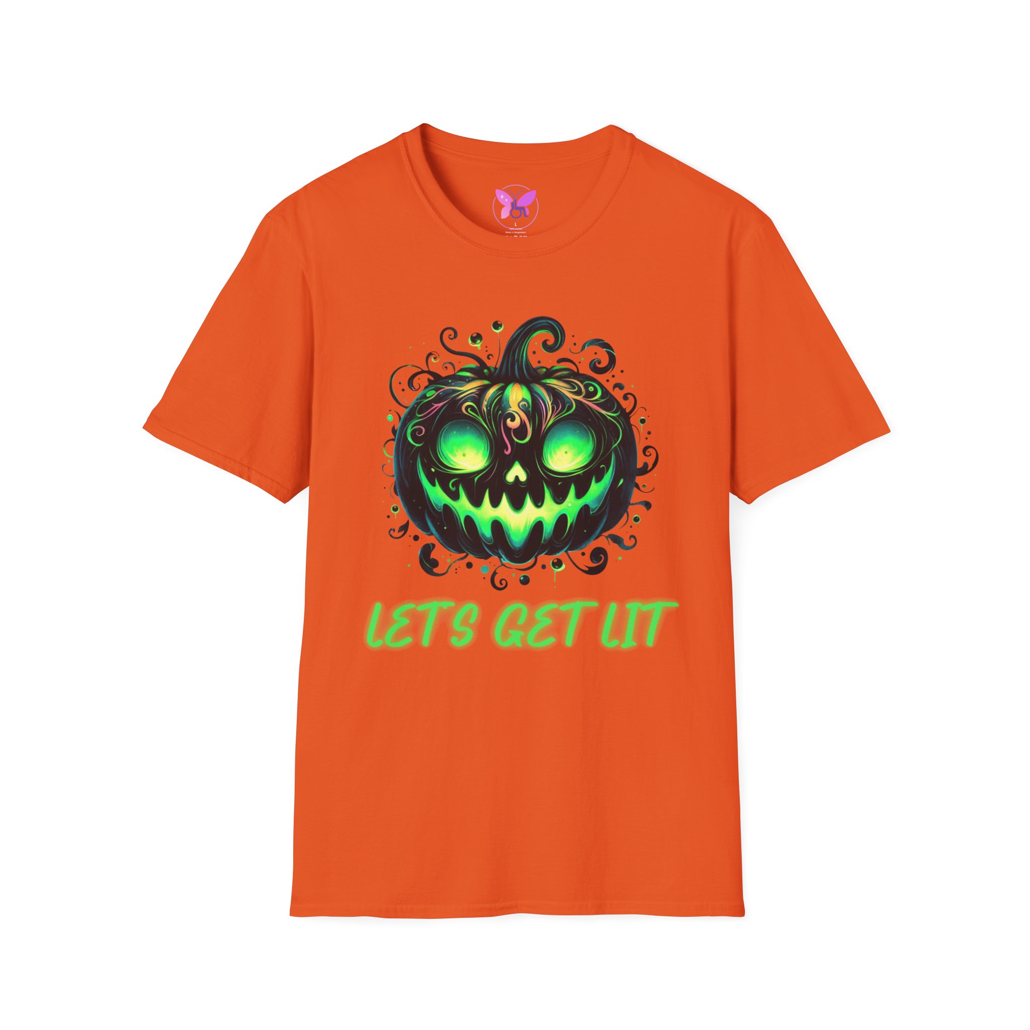 Halloween Glow Pumpkin T-Shirt Lets Get Lit Green Jack O Lantern Tee Spooky Funny Halloween Party Shirt Halloween Costume Top - Image 13