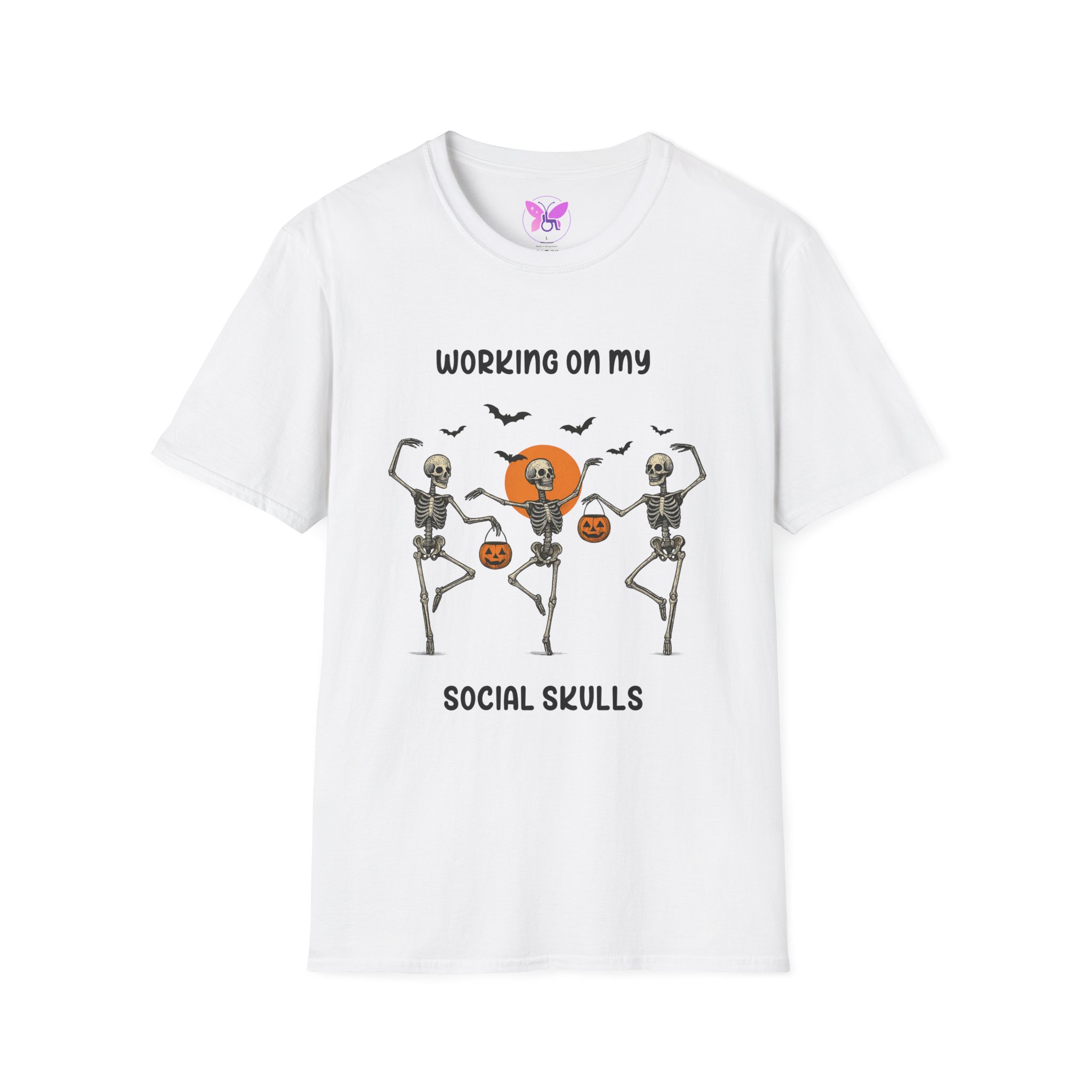 Social Skeleton Halloween Unisex Softstyle T-Shirt, Inspirational Tee, Casual Wear, Gift for Friends, Everyday Comfort, Positive Vibes - Image 5