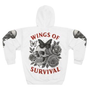 Wings of Survival Unisex Pullover Hoodie, Skull and Butterflies, Streetwear ,Gothic Pullover, Roses Hoodie. Festival Hoodie, Classy Hoodie