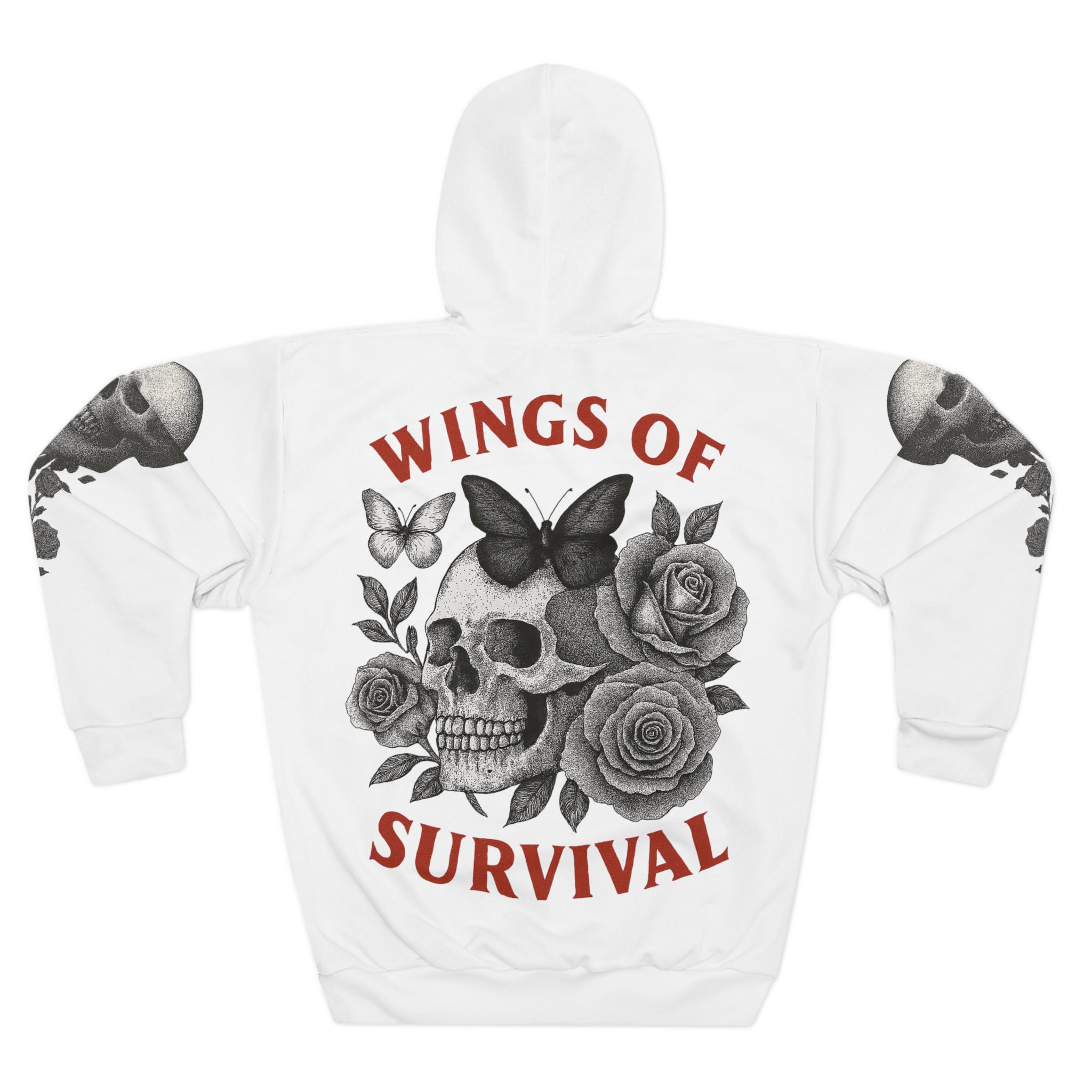 Wings of Survival Unisex Pullover Hoodie, Skull and Butterflies, Streetwear ,Gothic Pullover, Roses Hoodie. Festival Hoodie, Classy Hoodie