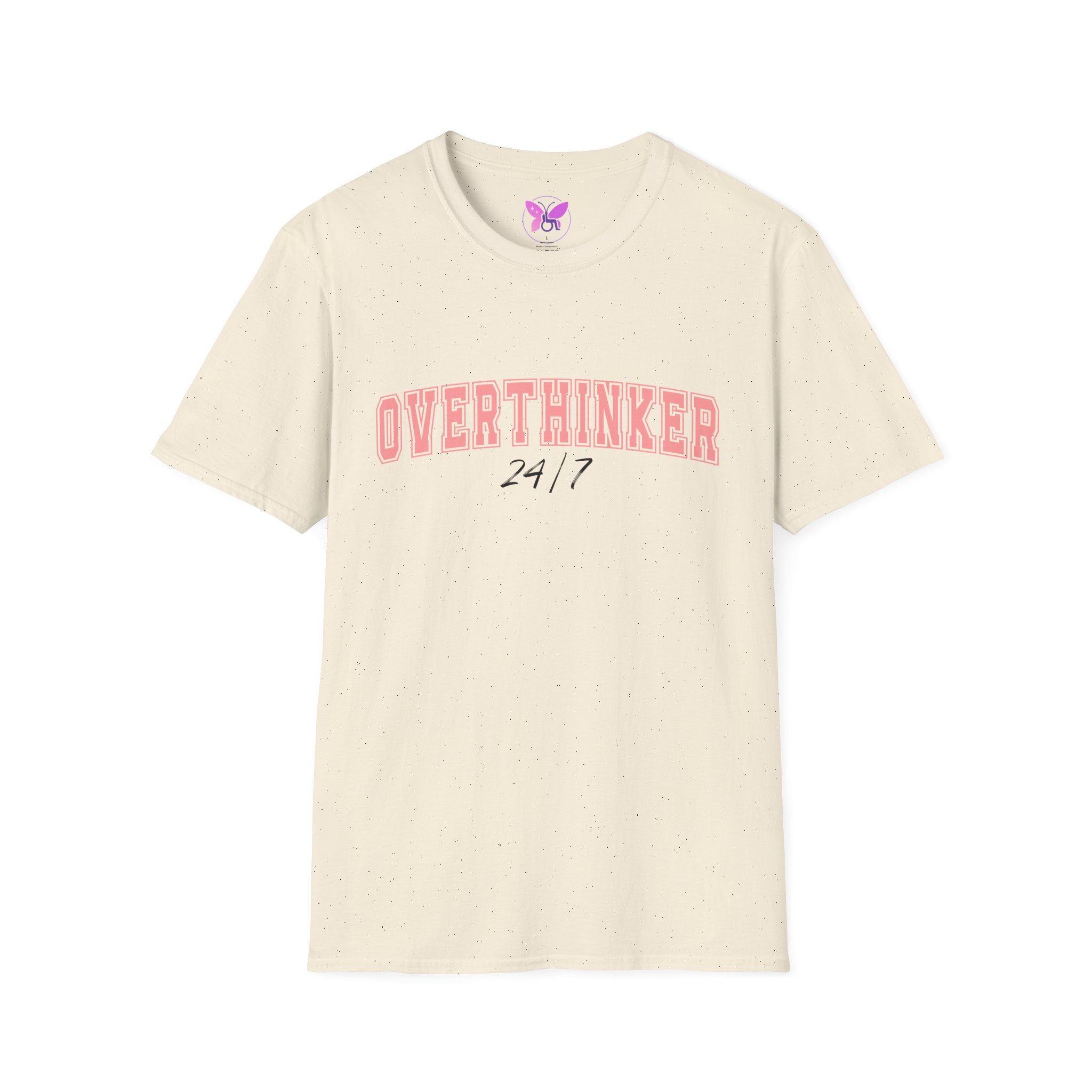 Overthinker T-Shirt Relatable Mental Health Tee Pink Text Unisex Cotton Top Gift for Anxious Minds Gift For Women - Image 9