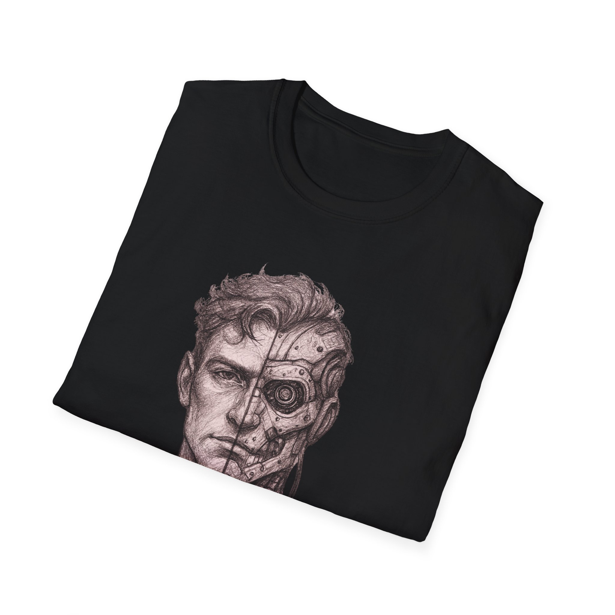 Cyborg Half Face Tee, Black Graphic Tee, Men Women Cyberpunk Shirt, Sci Fi Face DesignUnisex Shirt | Futuristic Cyberpunk Streetwear - Image 4