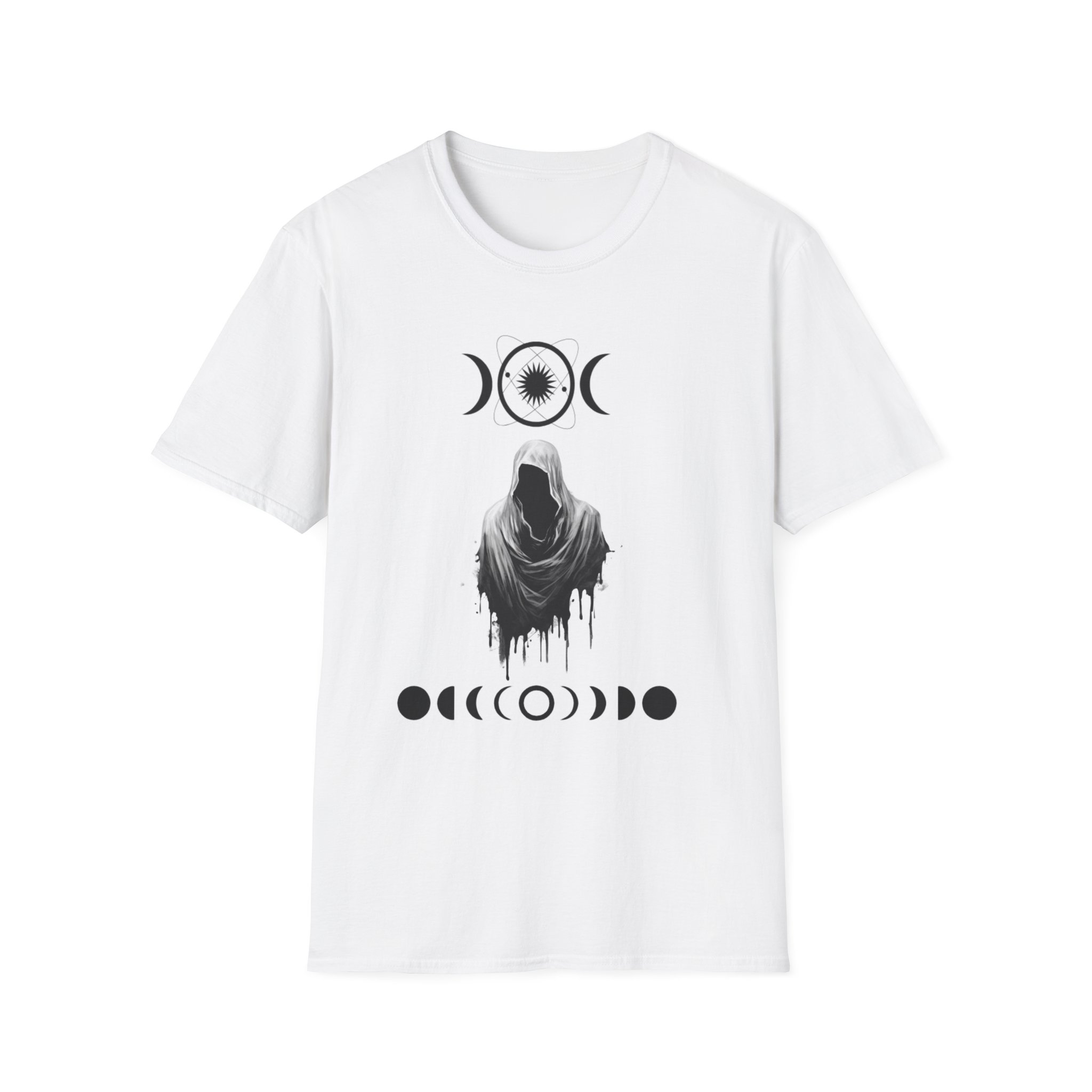 Cloaked Figure with Triple Moon T-Shirt | Gothic Moon Phases Tee