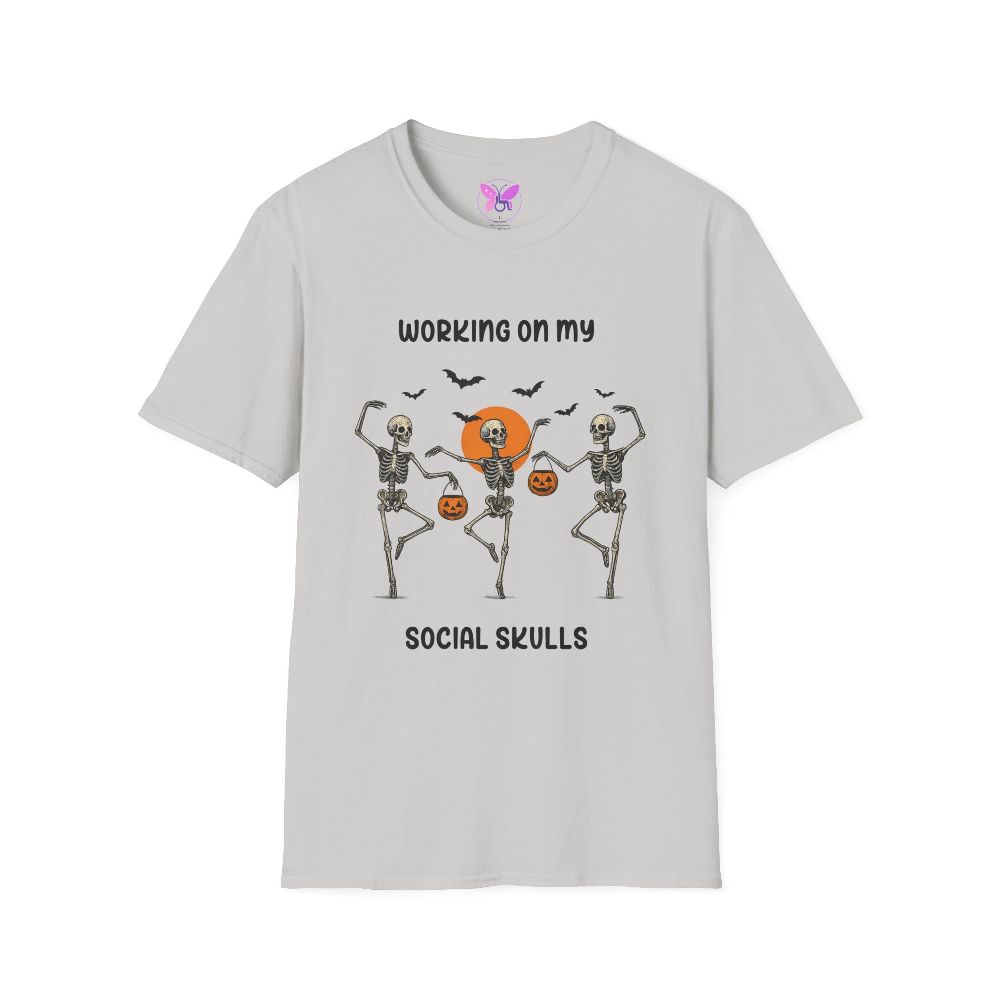 Social Skeleton Halloween Unisex Softstyle T-Shirt, Inspirational Tee, Casual Wear, Gift for Friends, Everyday Comfort, Positive Vibes - Image 9
