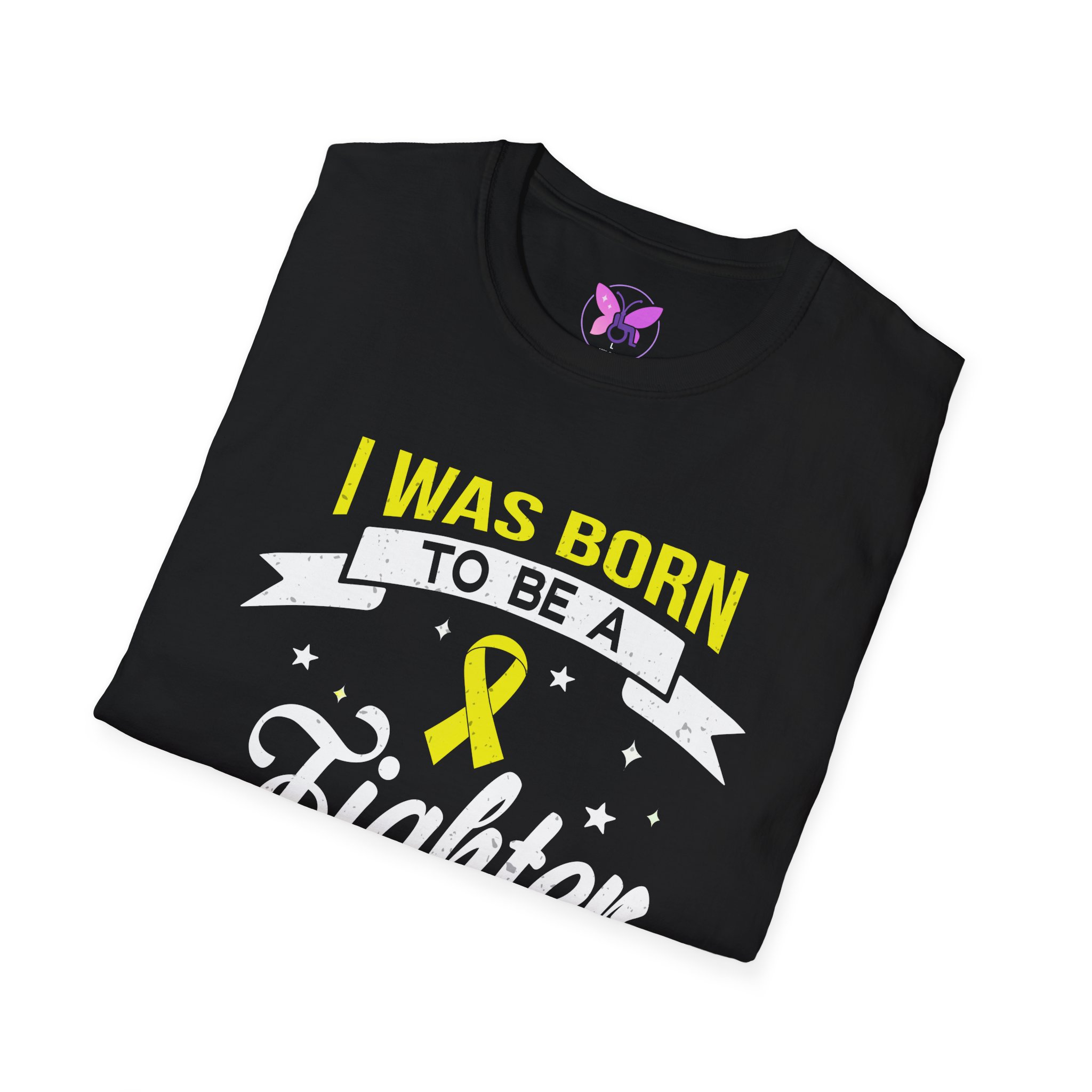 Empowering Fighter Tee , Gift for Cancer Awareness, Unisex Yellow Ribbon Sarcoma and Bone Cancer Awareness Tee I Was Born To Be A Fighter - Image 4