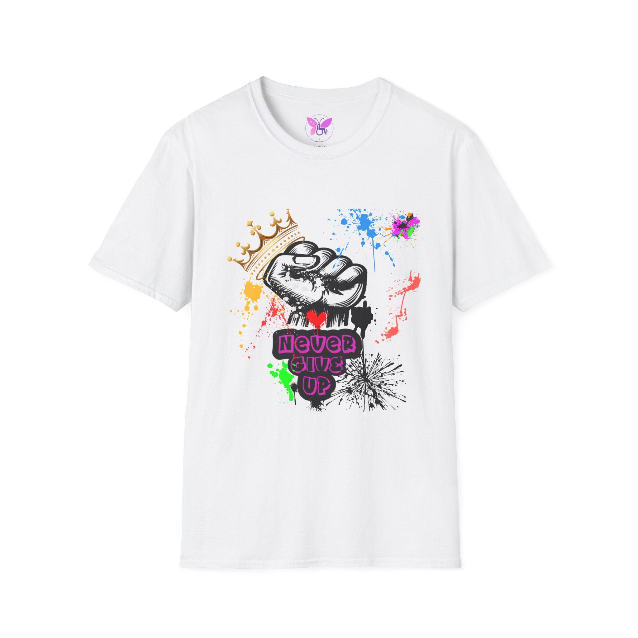 Never Give Up Crowned Fist Design -Motivational, Strength, Resilience Inspirational Tee Motivational T-Shirt, Perfect Enthusiasts, Power
