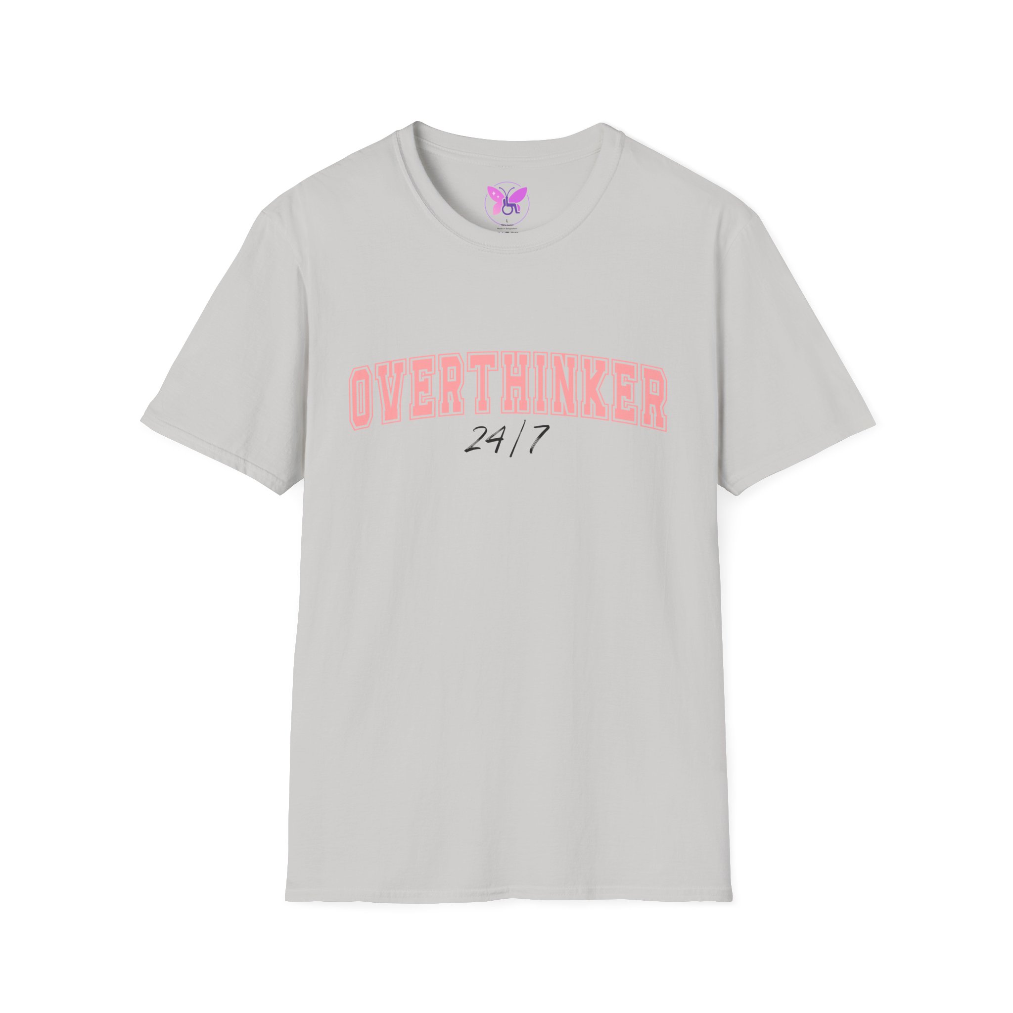 Overthinker T-Shirt Relatable Mental Health Tee Pink Text Unisex Cotton Top Gift for Anxious Minds Gift For Women - Image 5