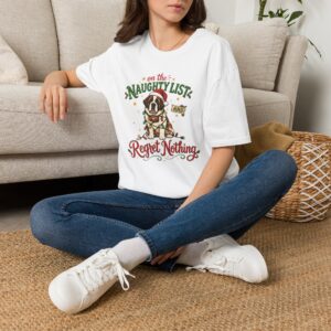 Christmas Dog T-Shirt — "On the Naughty List and Regret Nothing" Holiday Tee