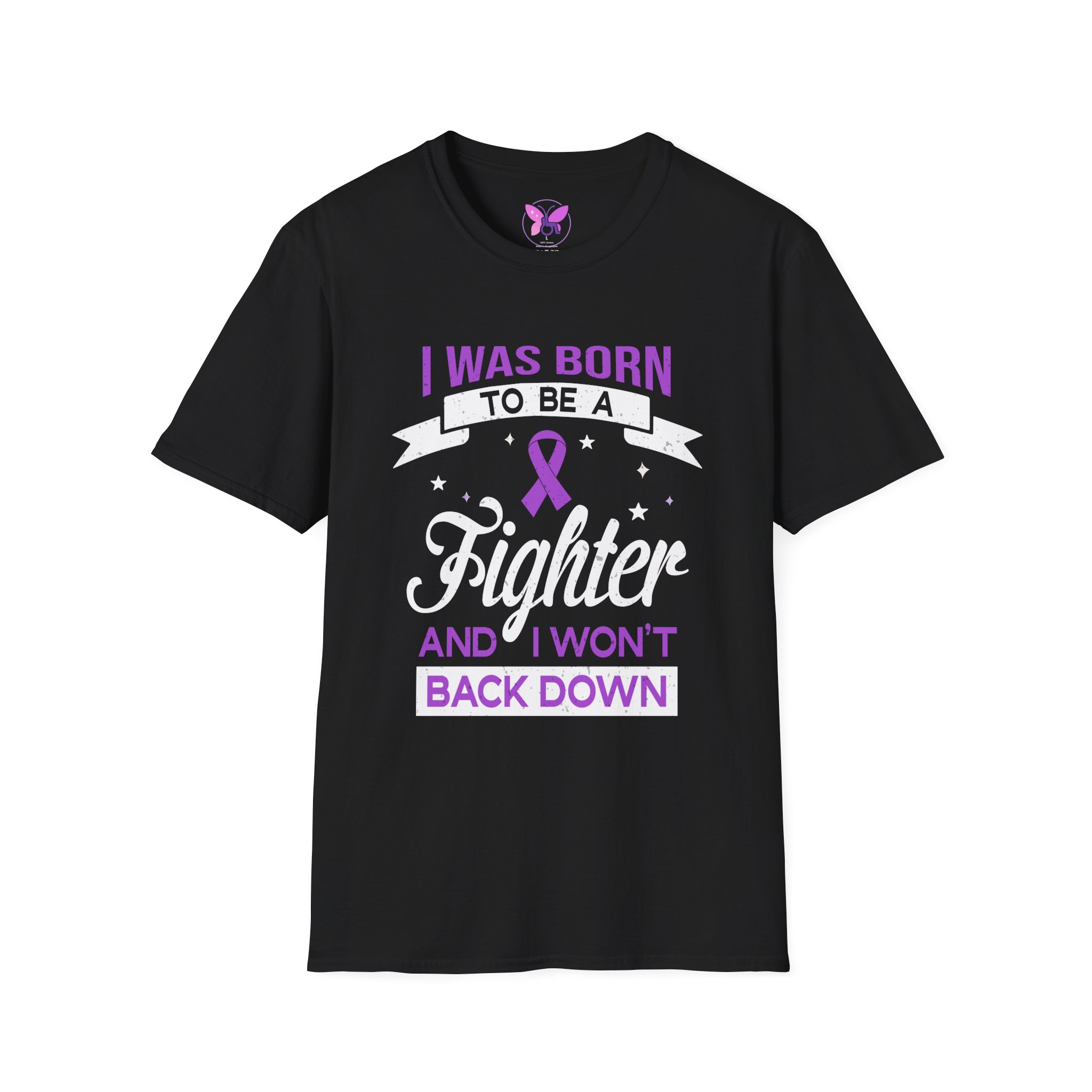 Purple Ribbon Awareness T-Shirt Pancreatic Cancer, Epilepsy, Domestic Violence Support Motivational Fighter Unisex Tee Will Not Back Down