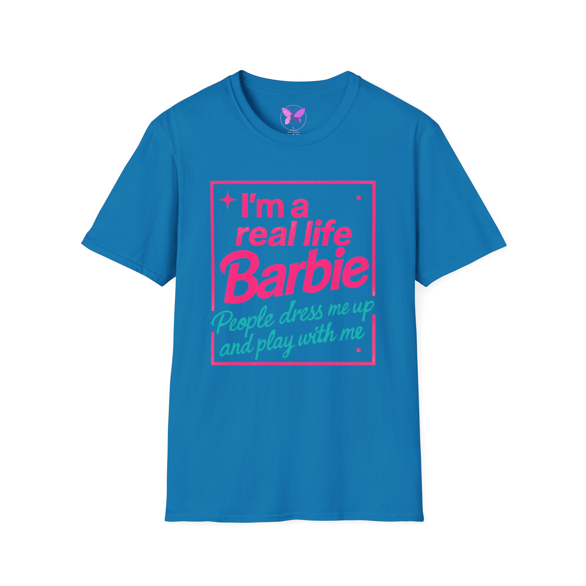 Real Life Barbie T-Shirt, Funny Pink and Teal Barbie Tee with Butterfly Logo, Women Casual Graphic Top - Image 13