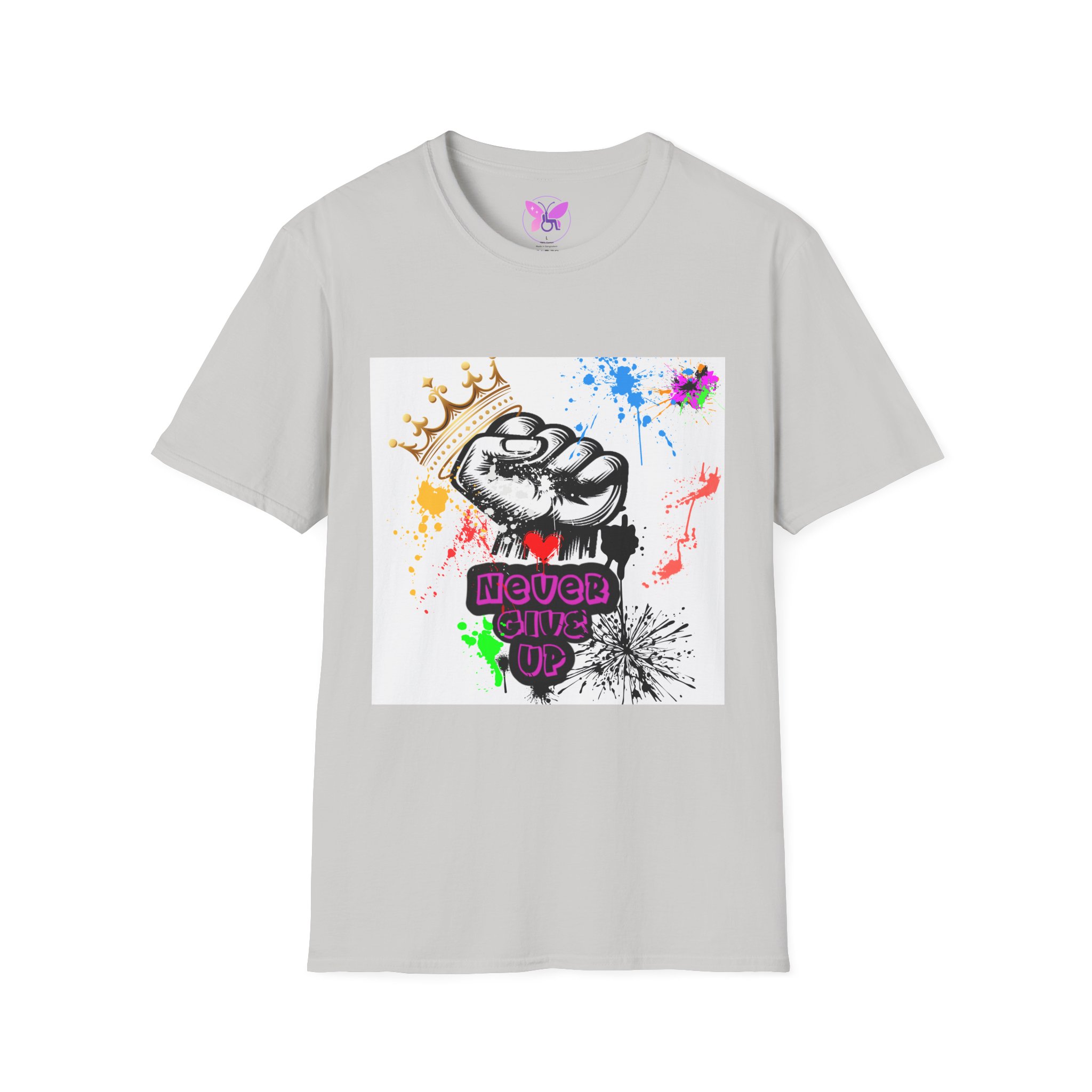 Never Give Up Crowned Fist Design -Motivational, Strength, Resilience Inspirational Tee Motivational T-Shirt, Perfect Enthusiasts, Power - Image 5