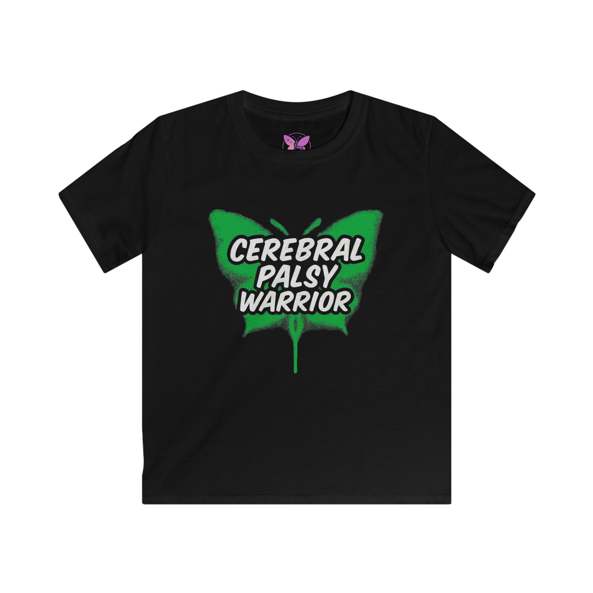 Kids Cerebral Palsy Warrior T-Shirt Green Butterfly Awareness Tee CP Support Shirt