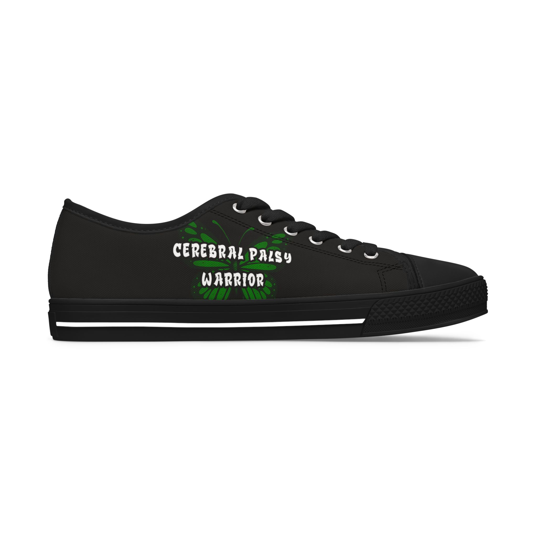 Cerebral Palsy Warrior Low Top Sneakers —Women’s Custom Cerebral Palsy Warrior Shoes | Graffiti & Butterfly Awareness Edition - Image 3