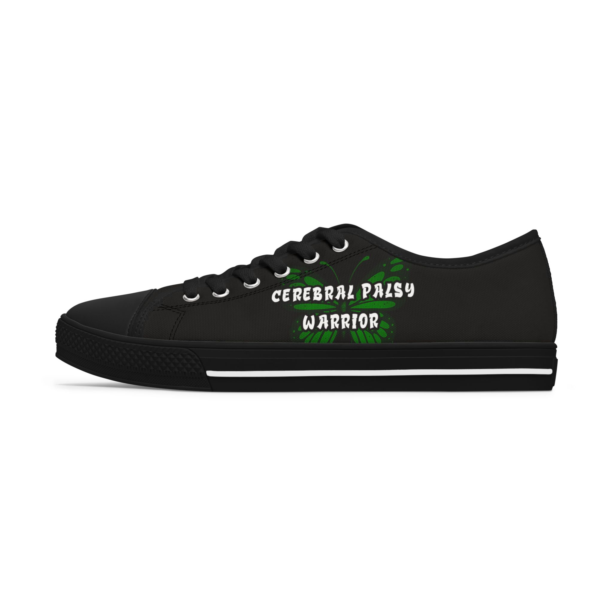 Cerebral Palsy Warrior Low Top Sneakers —Women’s Custom Cerebral Palsy Warrior Shoes | Graffiti & Butterfly Awareness Edition - Image 2
