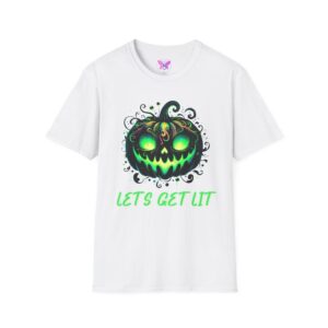 Halloween Glow Pumpkin T-Shirt Lets Get Lit Green Jack O Lantern Tee Spooky Funny Halloween Party Shirt Halloween Costume Top
