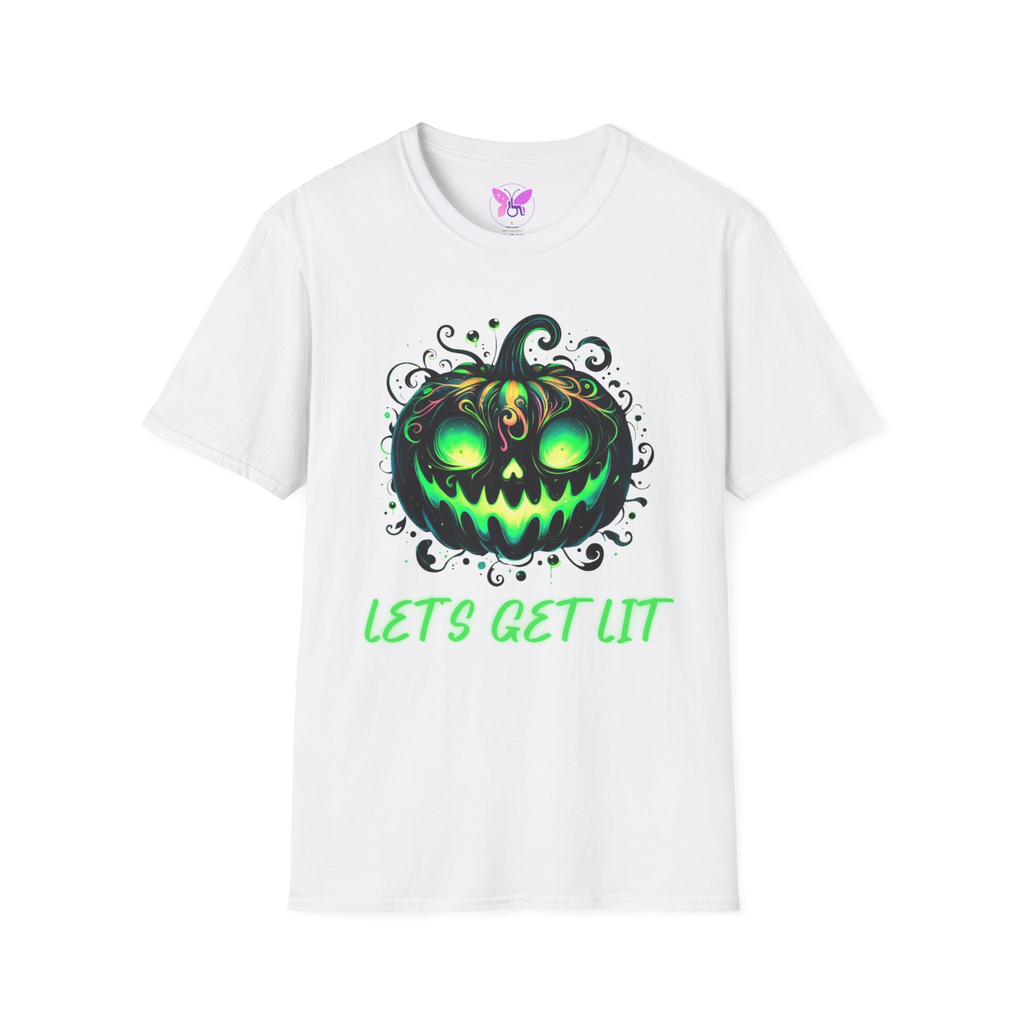 Halloween Glow Pumpkin T-Shirt Lets Get Lit Green Jack O Lantern Tee Spooky Funny Halloween Party Shirt Halloween Costume Top