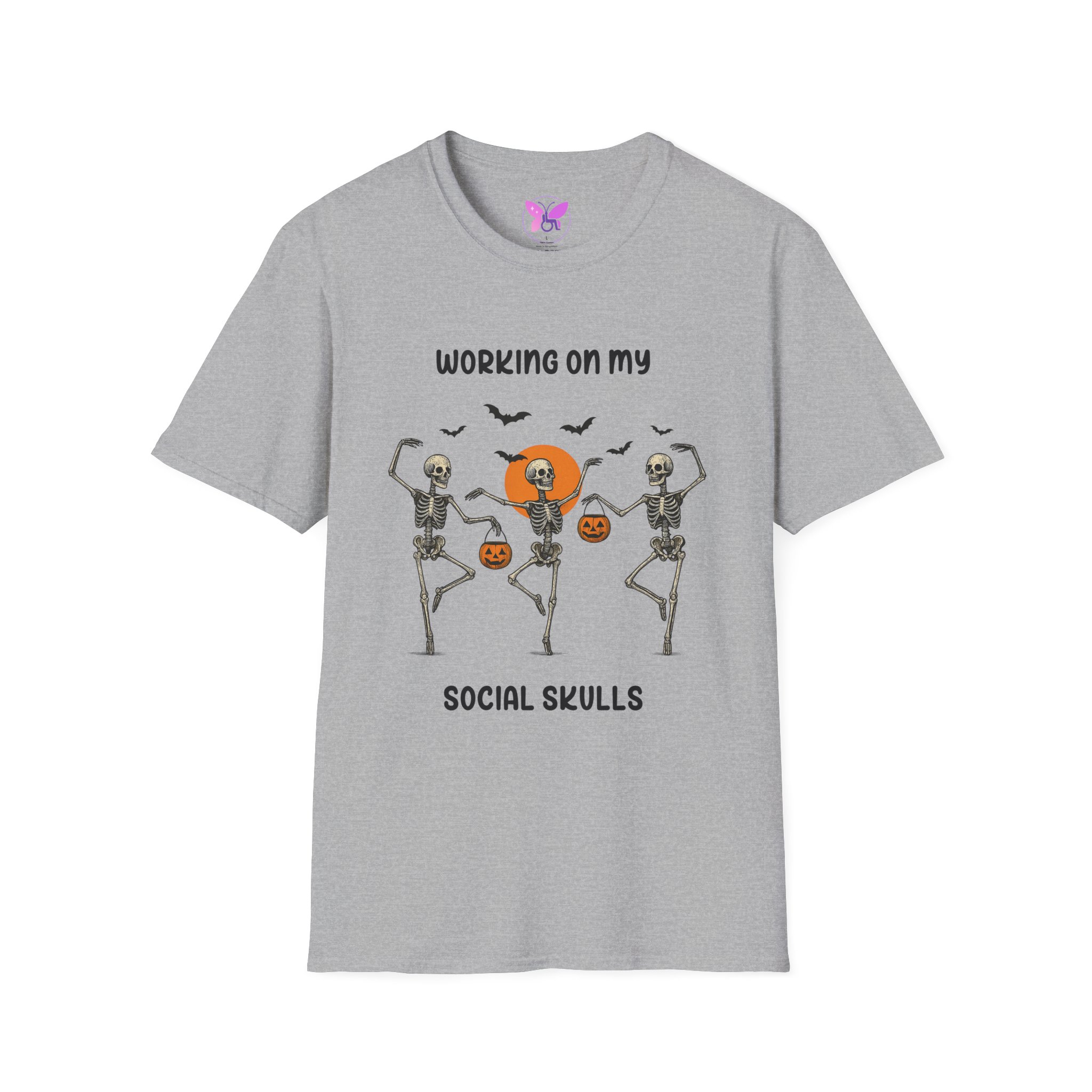 Social Skeleton Halloween Unisex Softstyle T-Shirt, Inspirational Tee, Casual Wear, Gift for Friends, Everyday Comfort, Positive Vibes - Image 13