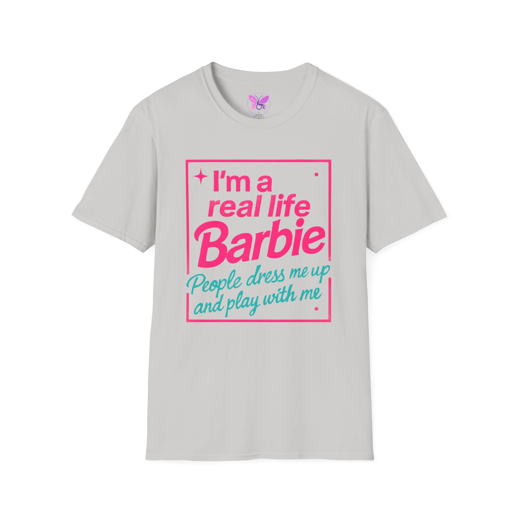 Real Life Barbie T-Shirt, Funny Pink and Teal Barbie Tee with Butterfly Logo, Women Casual Graphic Top - Image 9