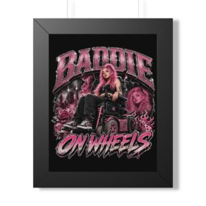 Custom Baddie on Wheels Framed Vertical Poster | Personalized Wheelchair Portrait | Disability Empowerment Wall Art | Gift for Wheelchair Users