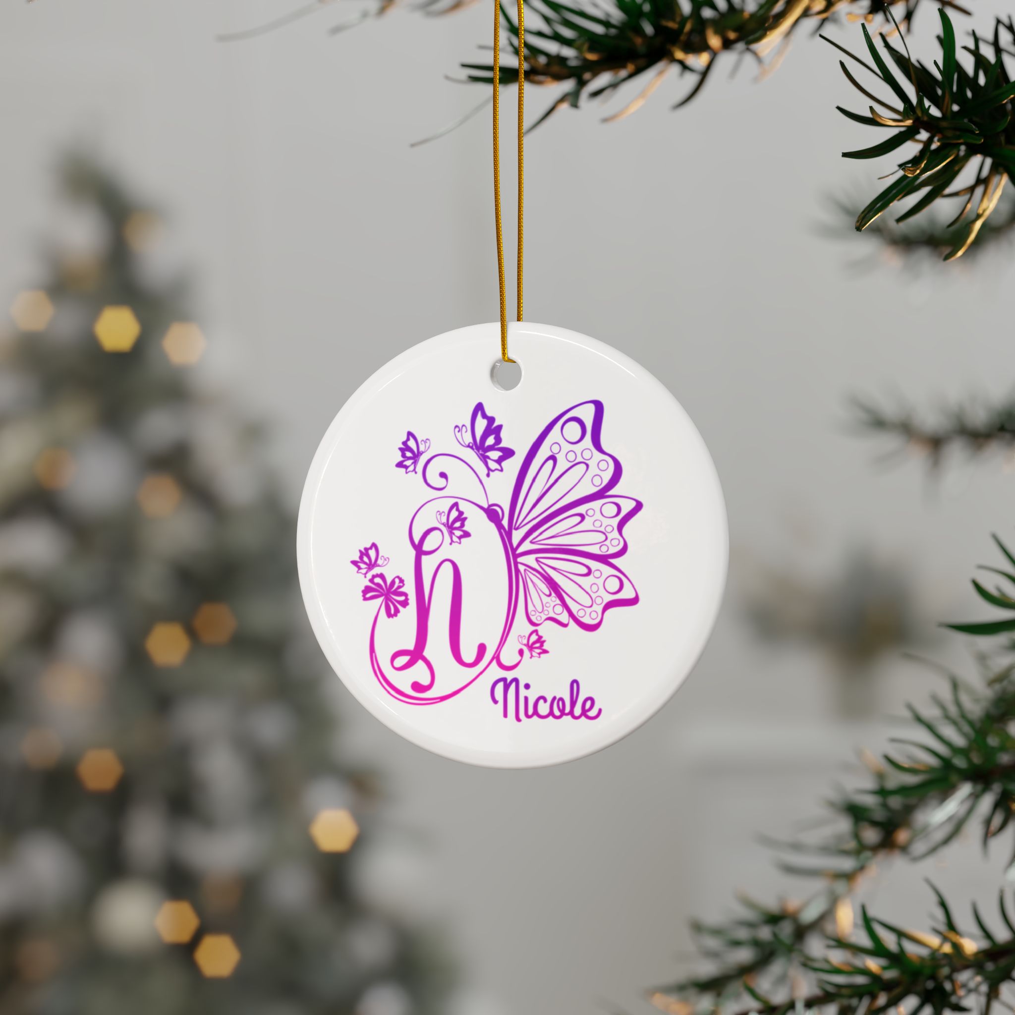 Personalized Butterfly Initial Christmas Ornament: Custom Letter Keepsake with name, Kids Name Initial Letter - Image 4