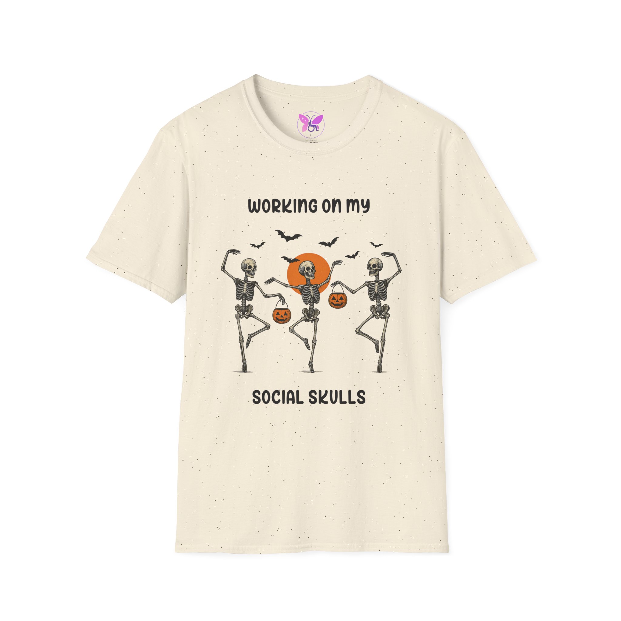 Social Skeleton Halloween Unisex Softstyle T-Shirt, Inspirational Tee, Casual Wear, Gift for Friends, Everyday Comfort, Positive Vibes